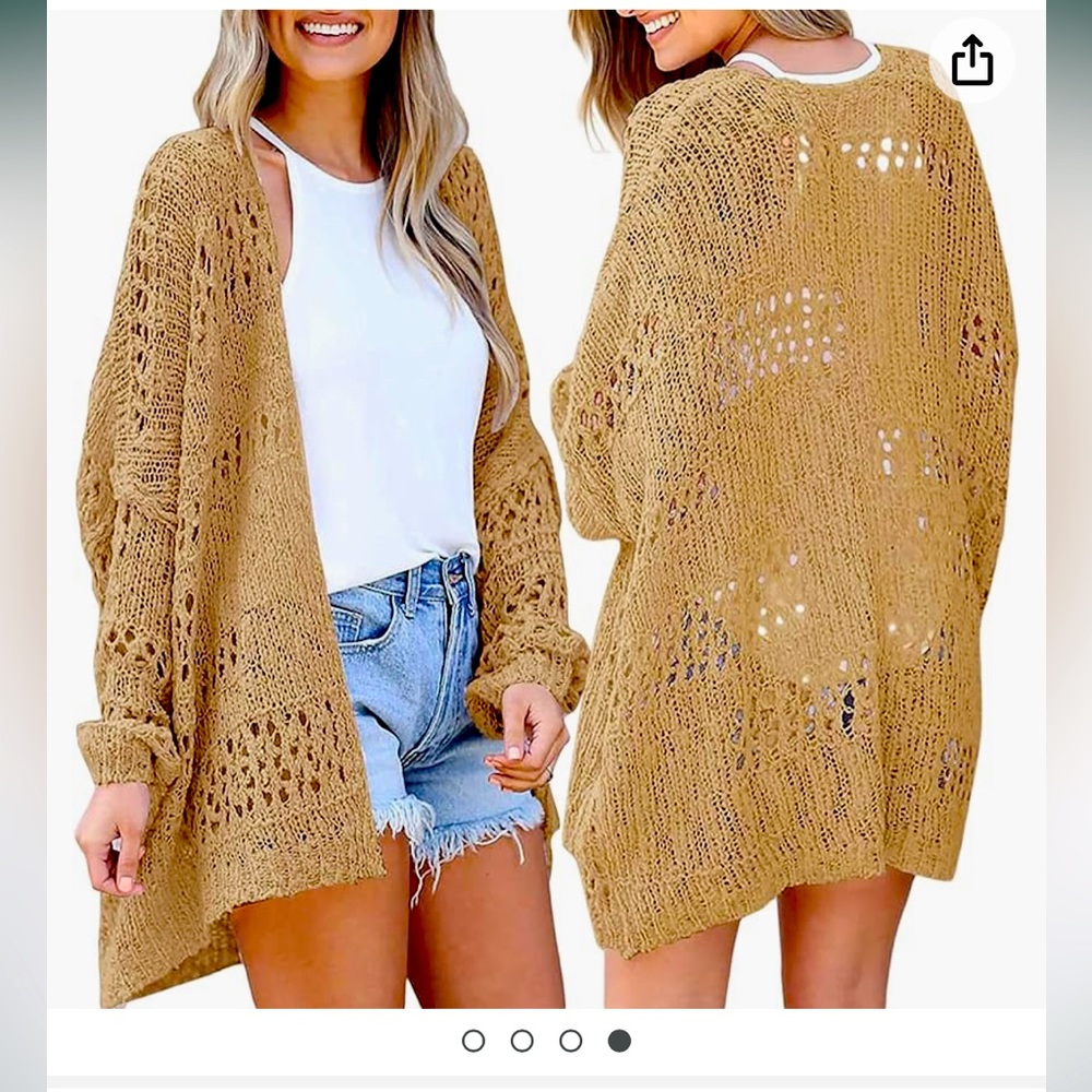 Women's Open Front Knitted Cardigan,Loose Oversized Hollow-Out Knitted, XXL